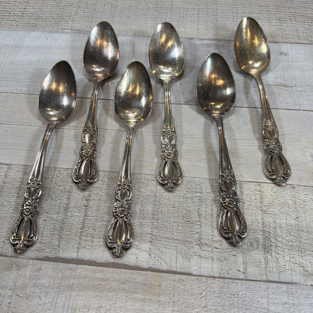 1847 Rogers Bros Grand Heritage Silverplate Oval Soup Spoons Set of 6 Vintage